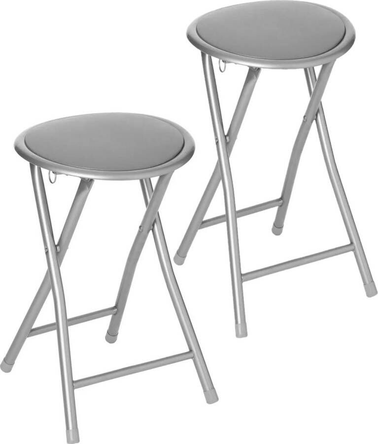 5Five 2x stuks bijzet krukje stoel Opvouwbaar zilver grijs 46 cm Bijzettafels