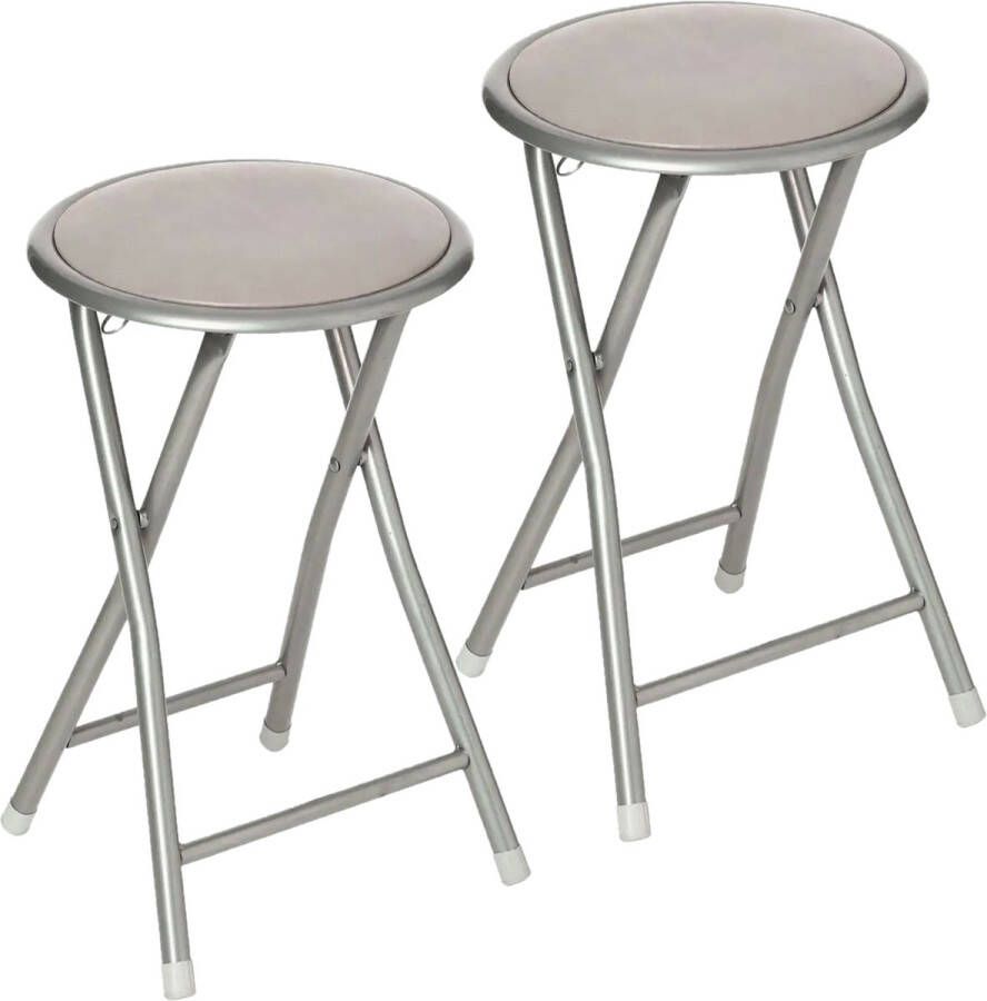 5Five 2x stuks bijzet krukje stoel Opvouwbaar zilver taupe 46 cm Bijzettafels
