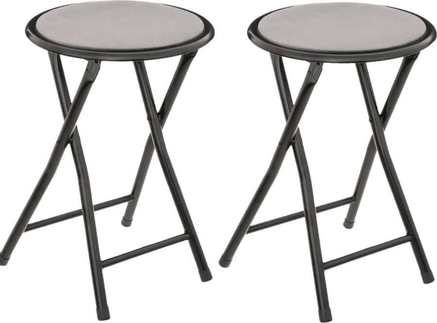 5Five 2x stuks bijzet krukje stoel Opvouwbaar zwart grijs 46 cm Bijzettafels