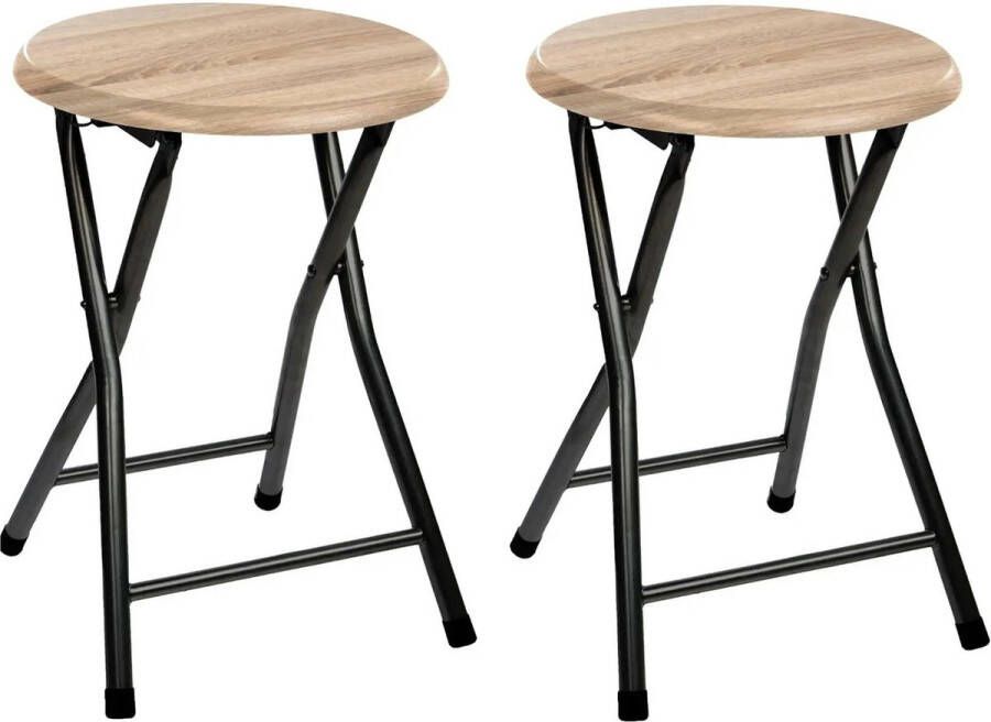 5Five 2x stuks bijzet krukje stoel Opvouwbaar zwart hout 46 cm Bijzettafels