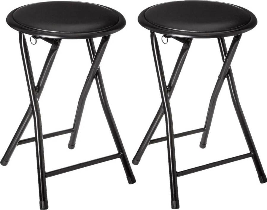 5Five 2x stuks bijzet krukje stoel Opvouwbaar zwart zwart 46 cm Bijzettafels