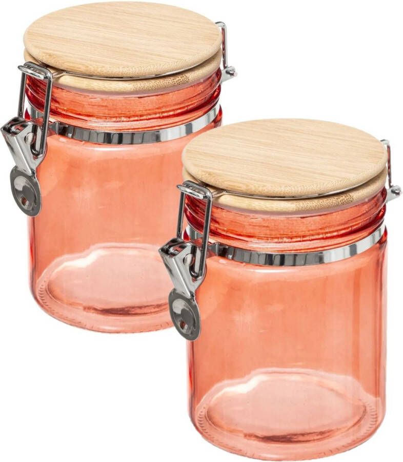 5five 2x stuks voorraadbussen potten 0 75L glas koraal oranje bamboe beugelsluiting 750 ml Voorraadpotten luchtdichte sluiting