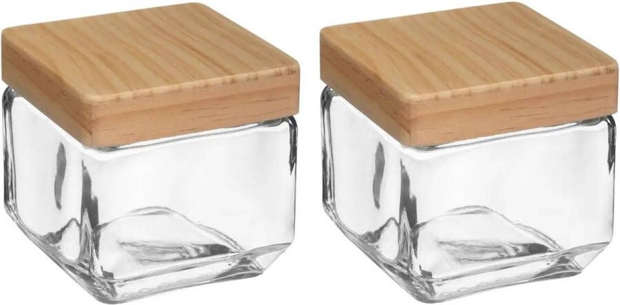 5five 2x stuks voorraadbussen voorraadpotten 0 85L glas met houten deksel 850 ml Voorraadpotten met luchtdichte sluiting