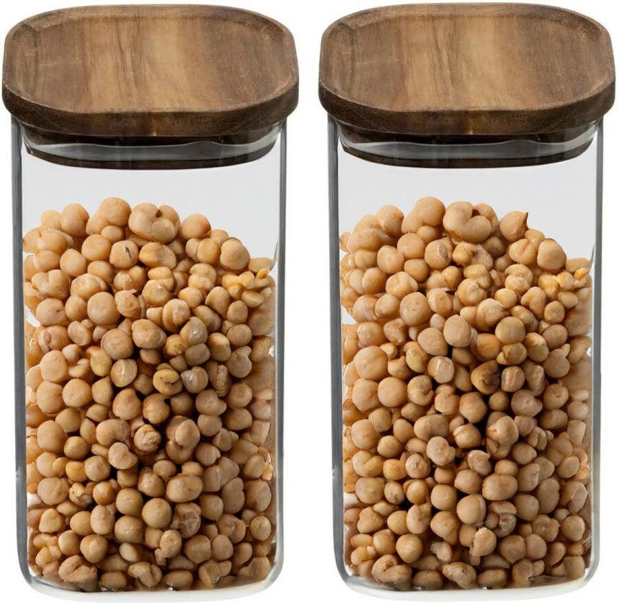 5five 2x stuks voorraadbussen voorraadpotten 1 3L glas met acacia houten deksel 1300 ml Voorraadpotten met luchtdichte deksel