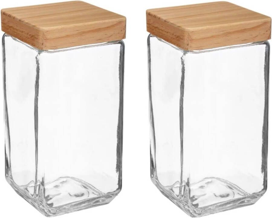 5five 2x stuks voorraadbussen voorraadpotten 2L glas met houten deksel 2000 ml Voorraadpotten met luchtdichte sluiting