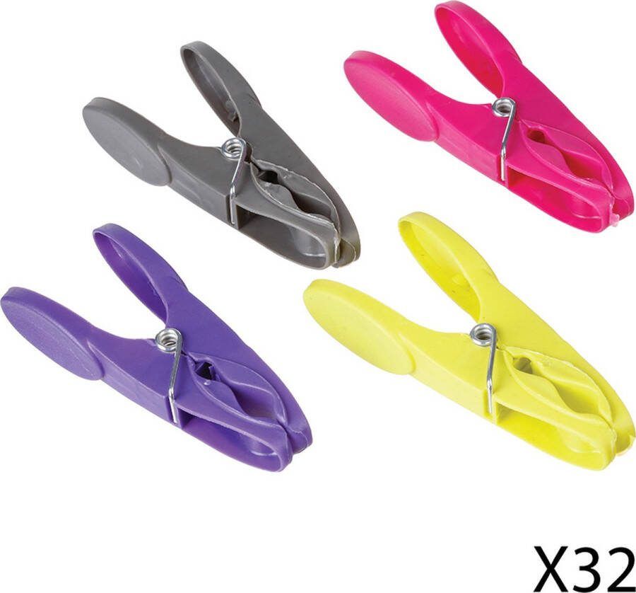 5five 32x Stuks wasknijpers grijs geel paars en roze 8 5 cm van kunststof Was ophangen Was knijpers