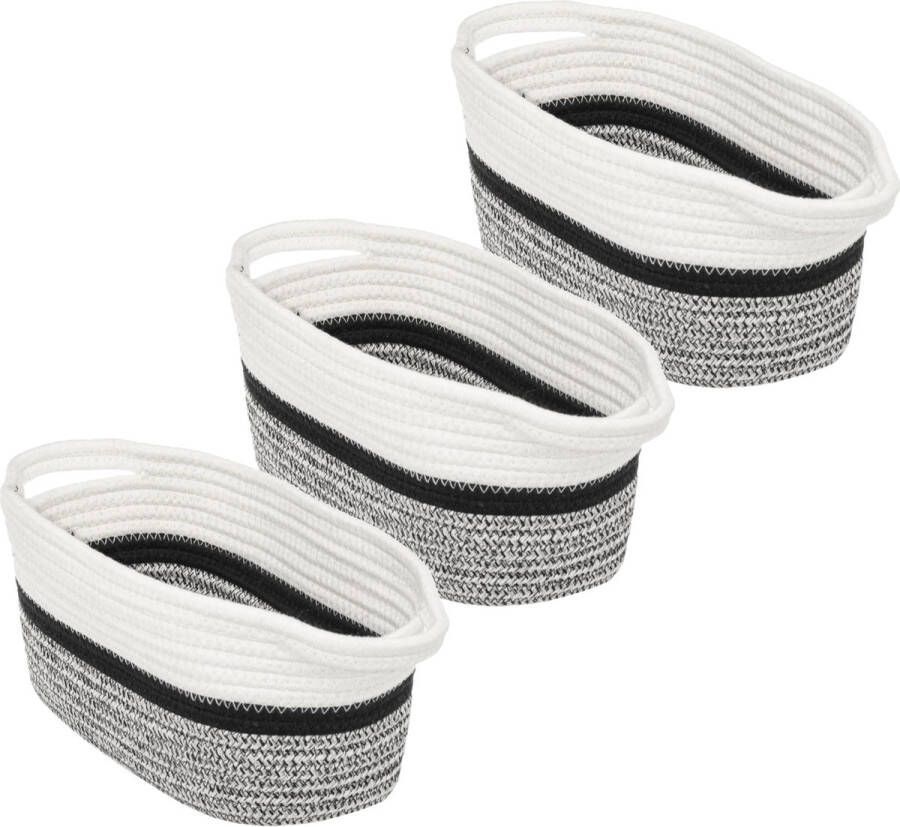 5five 3x Stuks decoratie opbergmand met hengsels 7 liter grijs zwart wit 31 x 15 x 15 cm van polyester Gevlochten manden