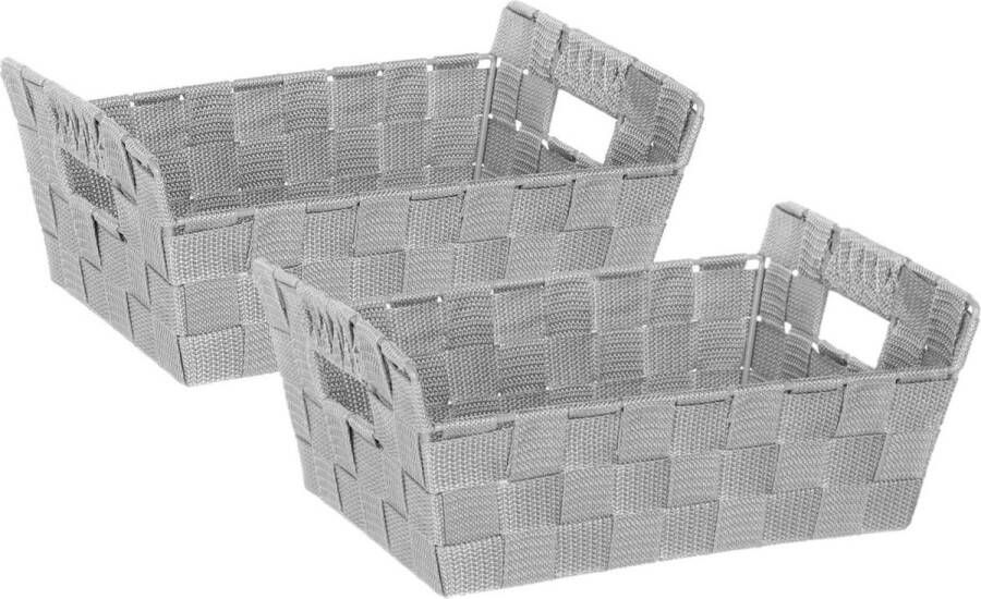 5five 3x stuks gevlochten opbergmanden rechthoek licht grijs 28 x 20 5 x 11 5 cm Kast- badkamer mandjes verschillende formaten