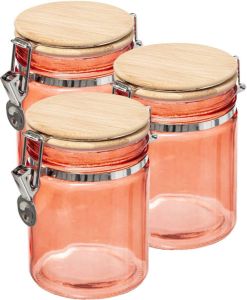 5five 3x stuks voorraadbussen potten 0 75L glas koraal oranje bamboe beugelsluiting 750 ml Voorraadpotten luchtdichte sluiting