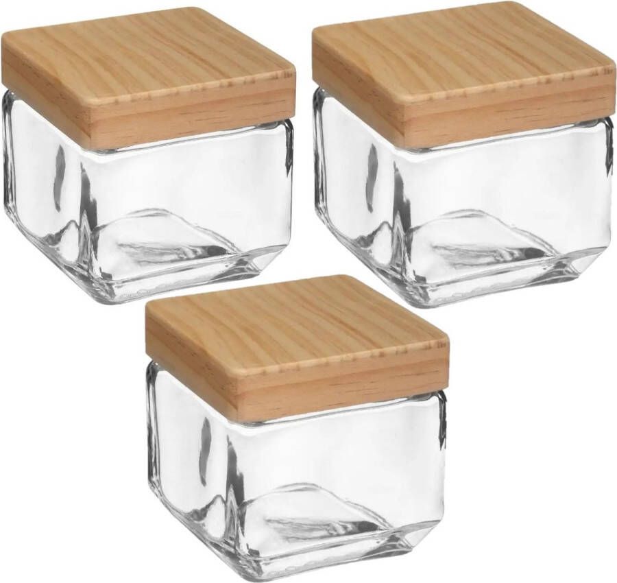 5five 3x stuks voorraadbussen voorraadpotten 0 85L glas met houten deksel 850 ml Voorraadpotten met luchtdichte sluiting