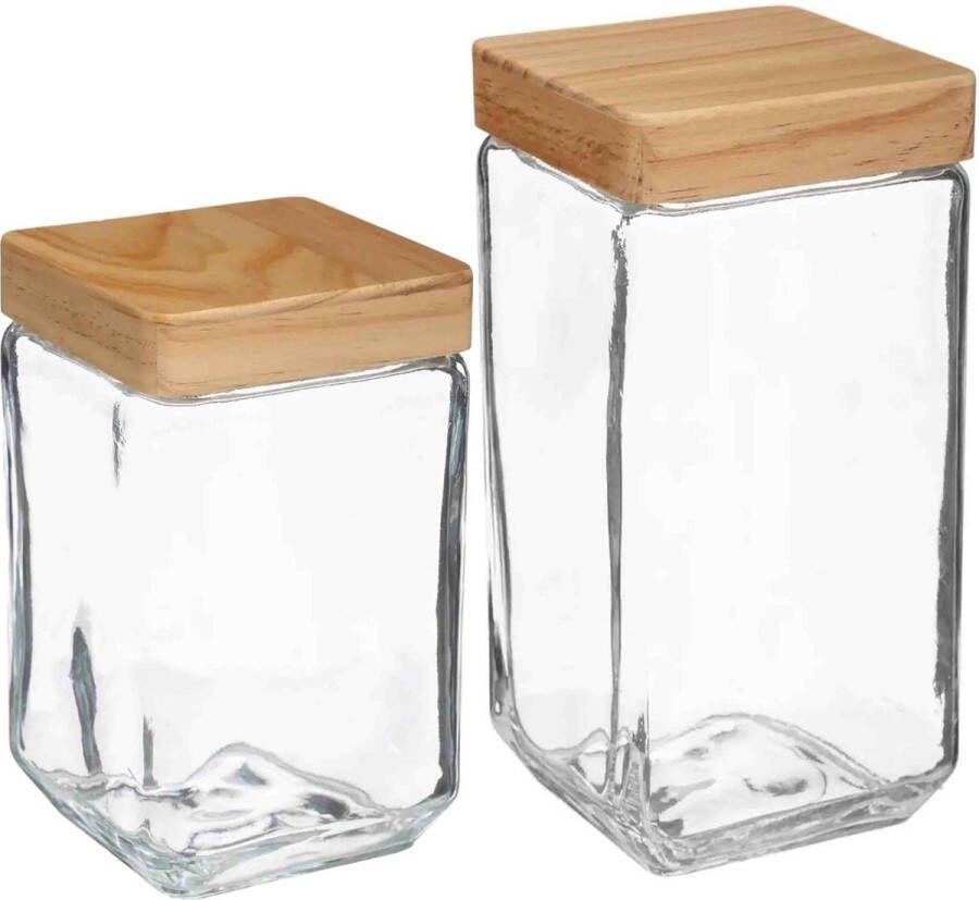 5Five Keuken voorraadpotten glas met houten deksel 2 formaten 4x stuks Voorraadpot