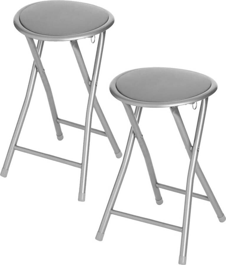 5Five 4x stuks bijzet krukje stoel Opvouwbaar zilver grijs 46 cm Bijzettafels