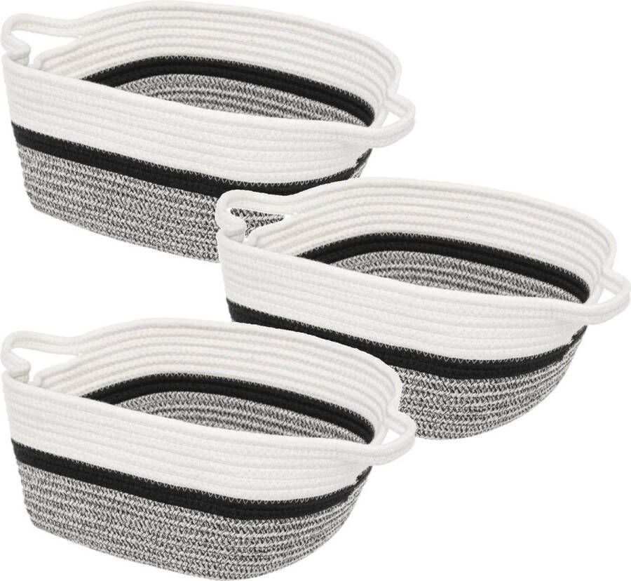 5five 4x Stuks decoratie opbergmand met hengsels 14 liter grijs zwart wit 31 x 31 x 15 cm van polyester Gevlochten manden