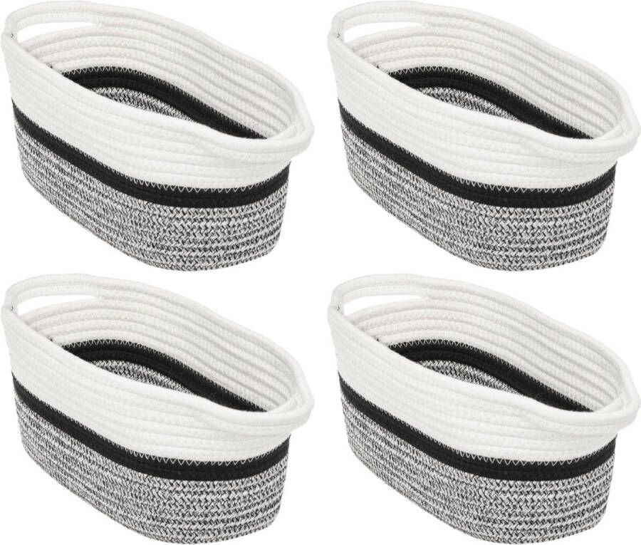 5five 4x Stuks decoratie opbergmand met hengsels 7 liter grijs zwart wit 31 x 15 x 15 cm van polyester Gevlochten manden