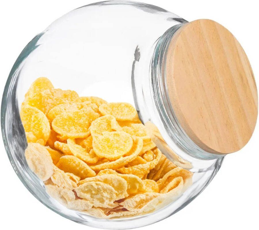 5five 4x stuks snoeppotten voorraadpotten 2 1L glas met houten deksel 2100 ml Voorraadpotten met luchtdichte sluiting