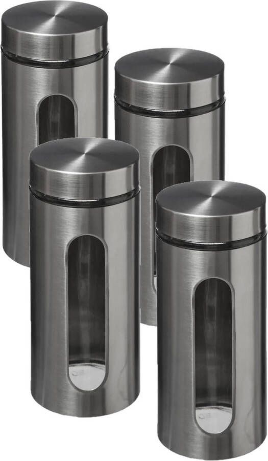 5five 4x stuks voorraadbussen voorraadpotten 1 25L RVS met deksel 1250 ml Voorraadpotten met luchtdichte deksel