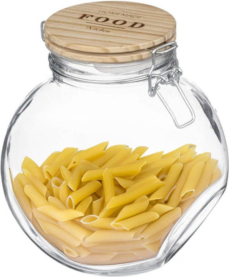 5five 4x stuks voorraadbussen voorraadpotten 1 6L glas met houten deksel en beugelsluiting 1600 ml Voorraadpotten met luchtdichte sluiting