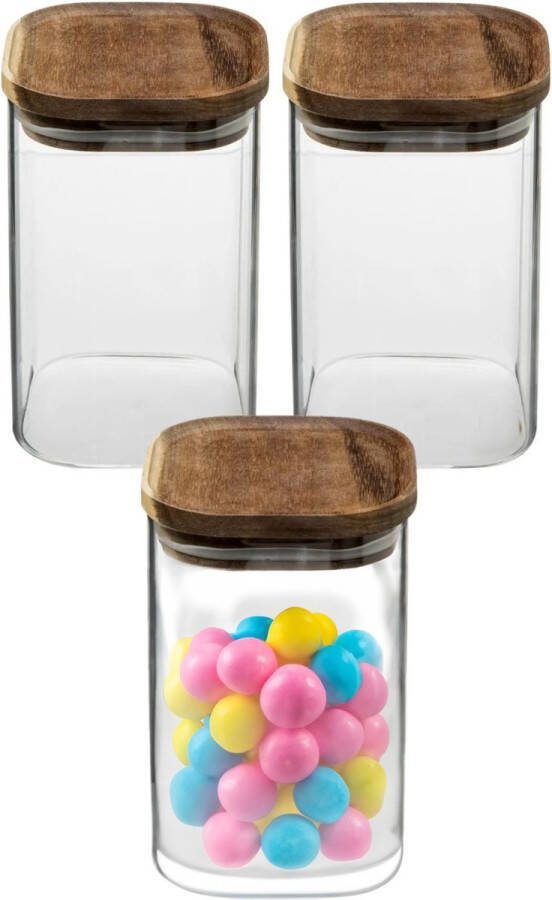 5five 4x stuks voorraadbussen voorraadpotten 1L glas met acacia houten deksel 1000 ml Voorraadpotten met luchtdichte deksel