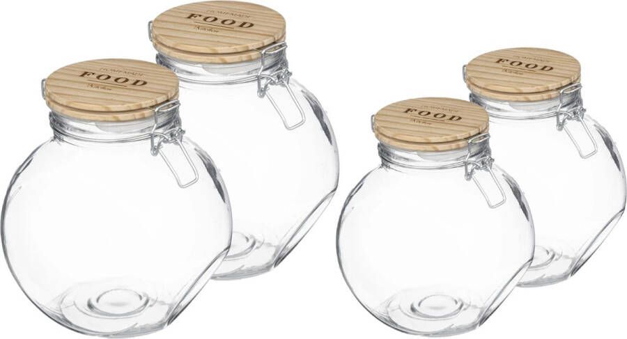 5Five Set met 4x voorraadpotten 1 6L en 2 2L glas met houten deksel Voorraadpot