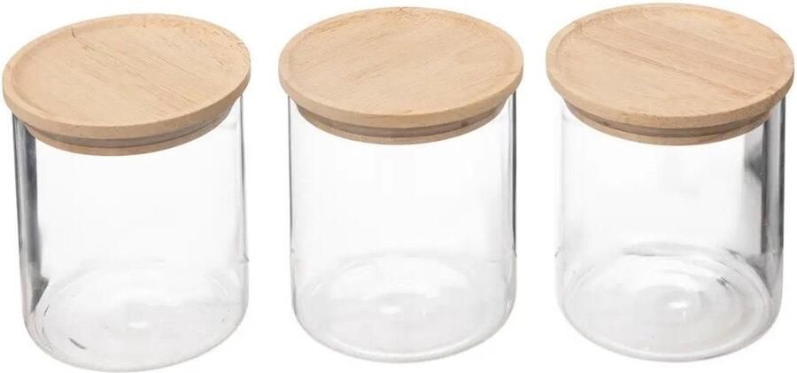 5Five Glazen potten 350ml met luchtdichte rubberhouten deksel Set van 3 Transparant