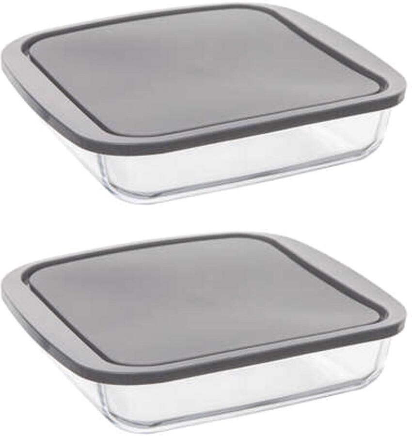 5five Ovenschaal van borosilicaat glas met deksel 2x vierkant 1.8 Liter 22 x 22 x 5 cm