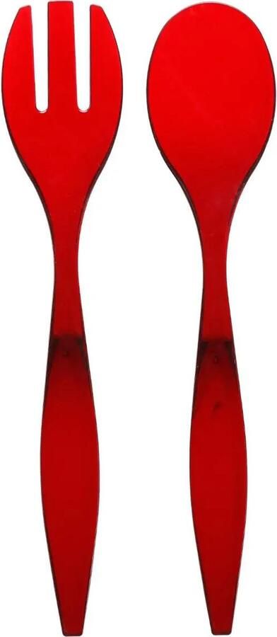 5five Sla bestek couvert 2 delig rood kunststof 29 cm saladebestek slacouvert opscheplepels fruit groente