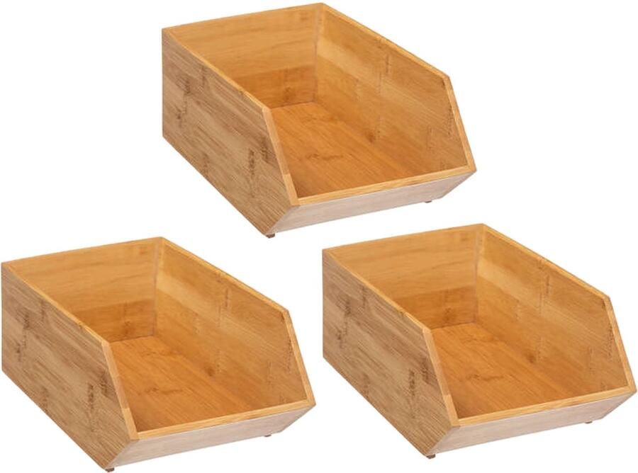 5five Stapelbare opbergmand 1 vaks organizer 3x L18 x B31 x H12 cm bamboe hout lichtbruin