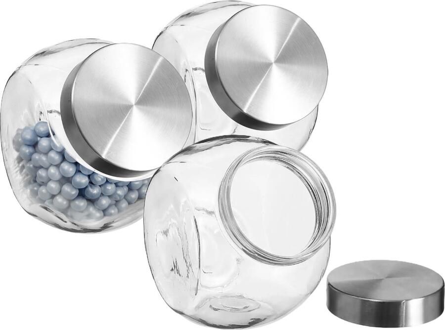 5five Voorraadpot met RVS deksel 3x 1 5L glas snoeppot voedsel bewaren luchtdichte sluiting
