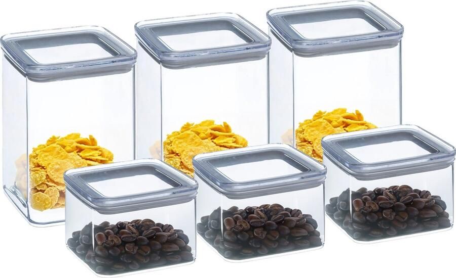 5five Voorraadpotten set 6x keuken voedsel kunststof 1000 500 ml luchtdicht deksel