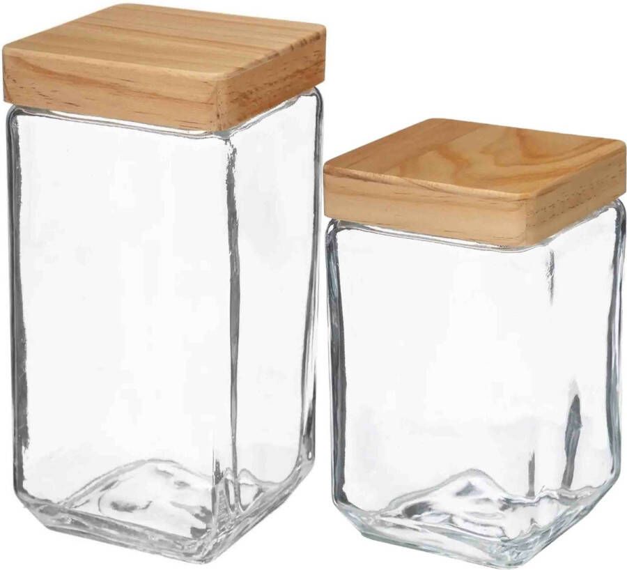 5Five Keuken voorraadpotten glas met houten deksel 2 formaten 6x stuks Voorraadpot