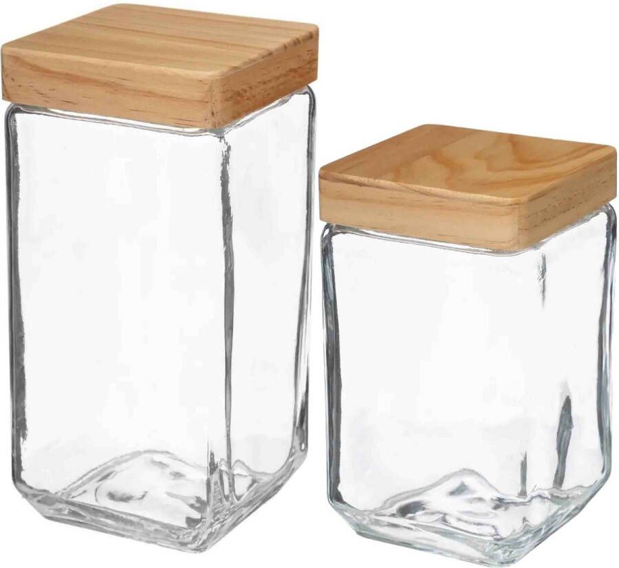 5Five Keuken voorraadpotten glas met houten deksel 2 formaten 6x stuks Voorraadpot