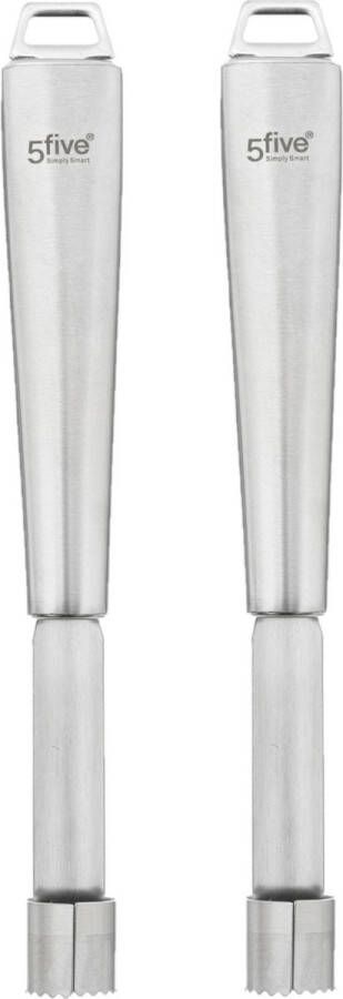 5five Appelboor de luxe 2x zilverkleurig RVS 22 cm