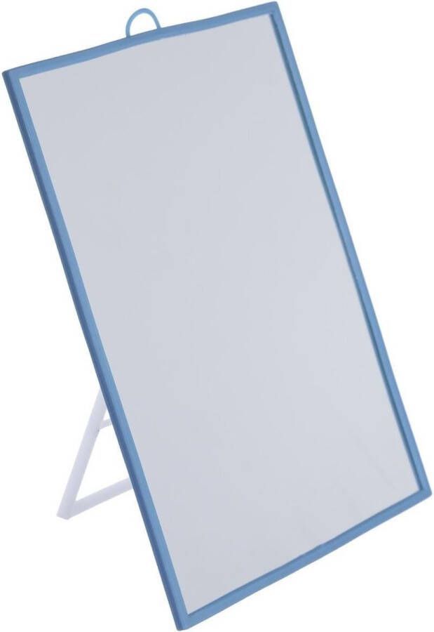 5five Basic make-up spiegel scheerspiegel op standaard kunststof 18 x 24 cm blauwï¿½- Badkamer kaptafel opmaakspiegels