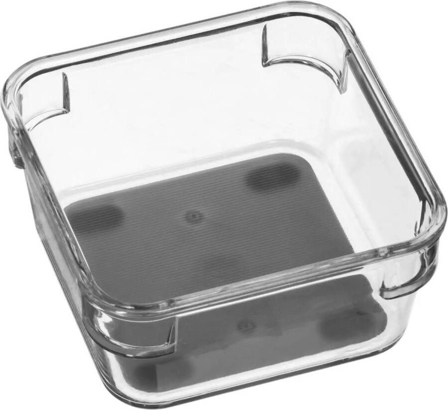 Secret de Gourmet Bestekbak keuken organizer 1-vaks Tidy Smart grijs transparant kunststof 9 x 9 x 4 5 cm Bestekbakken