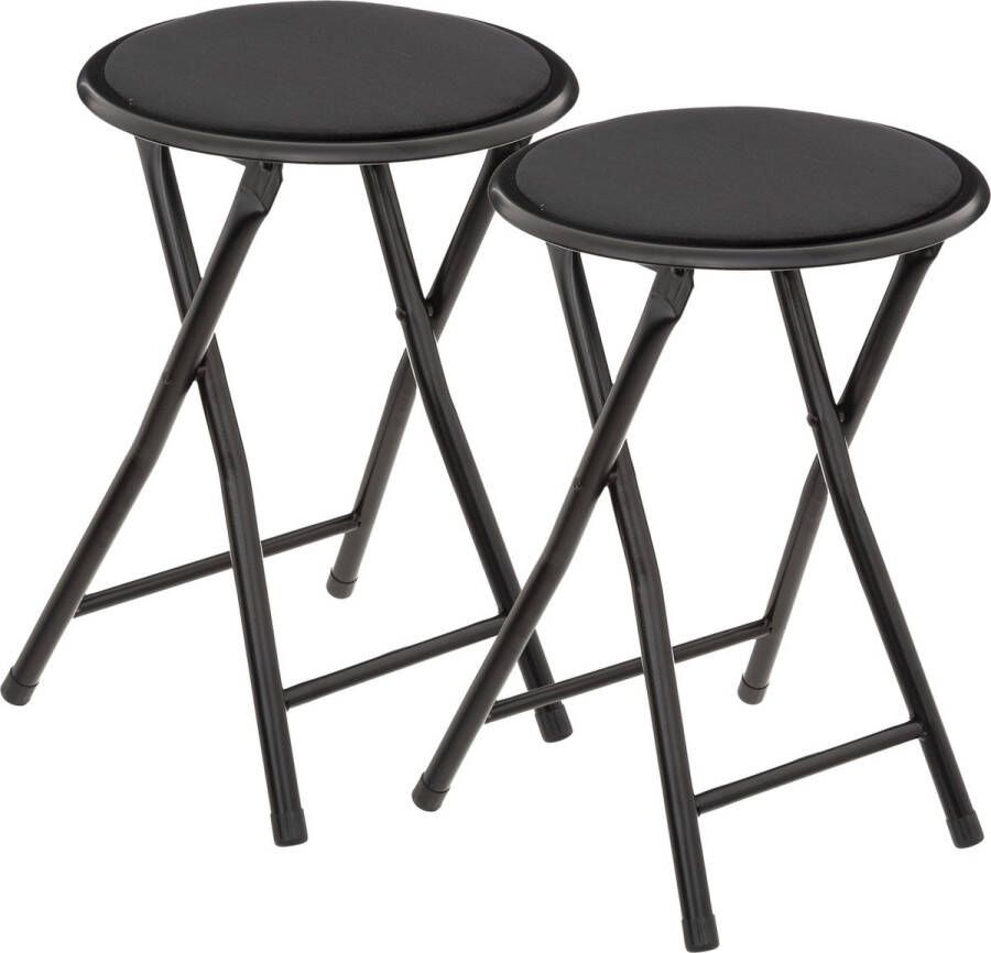 5Five Bijzet krukje stoel 2x Opvouwbaar zwart fluweel 29 x 45 cm Bijzettafels