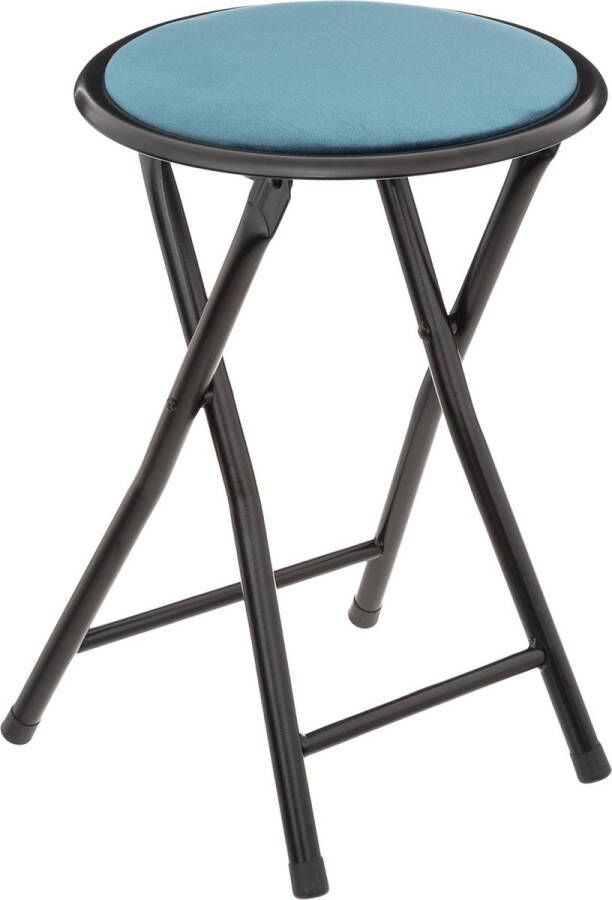 5five Bijzet krukje stoel Opvouwbaar blauw fluweel 29 x 45 cm