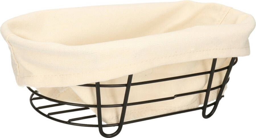 5Five Broodmand Bistro metaal stof zwart creme wit 28 x 18 x 11 cm broodmand