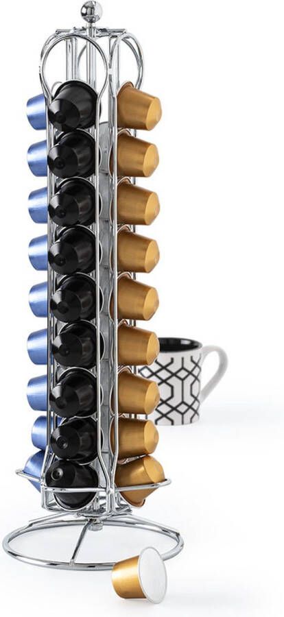 5Five Koffie cup capsule houder dispenser zilver roterend 36 cups Koffiecuphouders