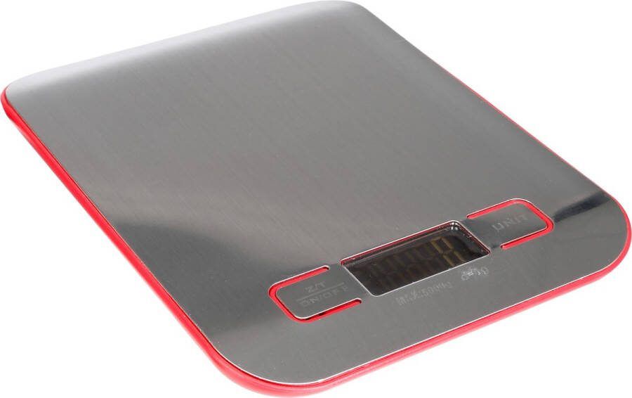 5Five Digitale keukenweegschaal RVS rood 17 x 13 cm Keukenweegschaal