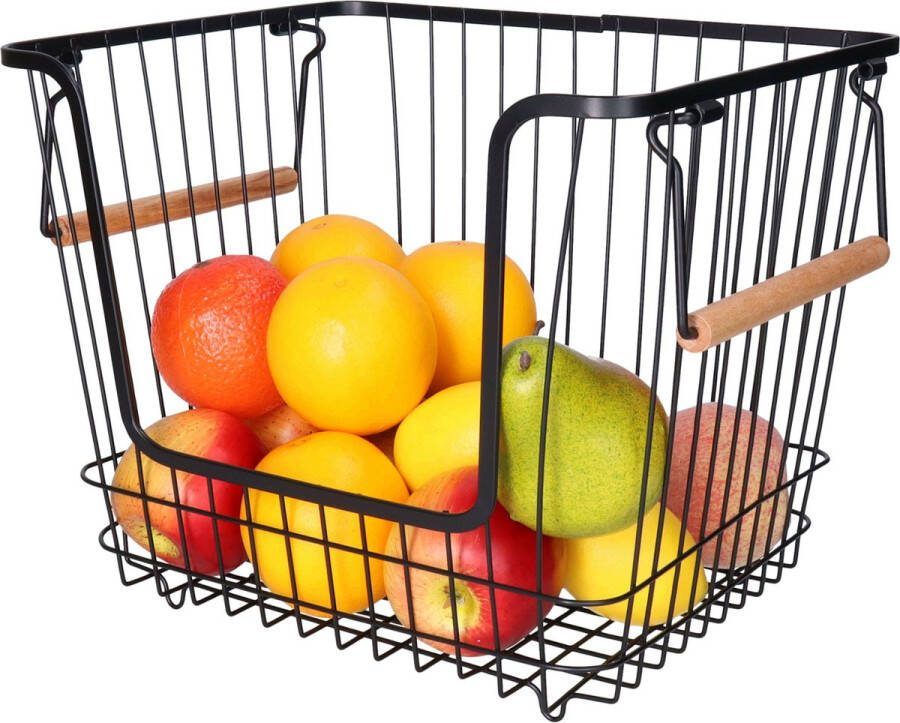 5five Draadmand opbergmand met handvat stapelbaar zwart 33 x 26 x 26 cm