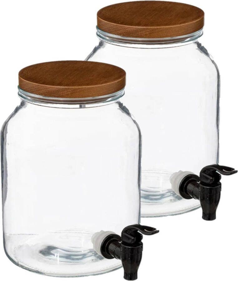 5five Drank dispenser limonadetap 2x 3 liter glas met kunststof kraantje