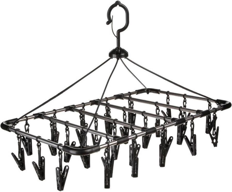 5Five Droogcarrousel droogmolen zwart met 32 knijpers 52 x 39 cm van kunststof Hangdroogrek