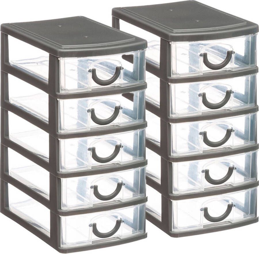 5five Five Ladeblokje kunststof met 5 lades 2x transparant zwart 9 x 13 x 19 cm opberglades