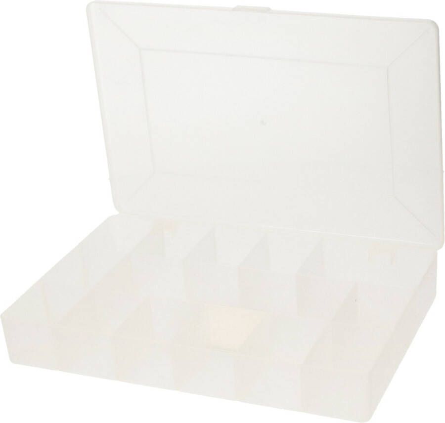 Five Plastic opbergbox met vakjes Transparant Sorteervakken Stapelbaar Met deksel Large (27 x 19 x 4 cm)