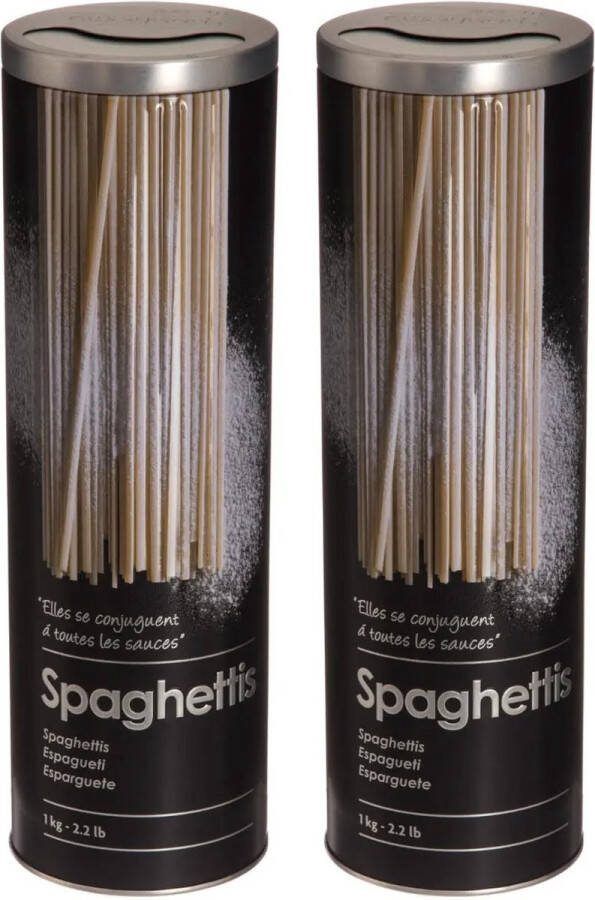 5five Five Spaghettidoos 2x zwart metaal relief Luxe voorraadpot voorraadbus