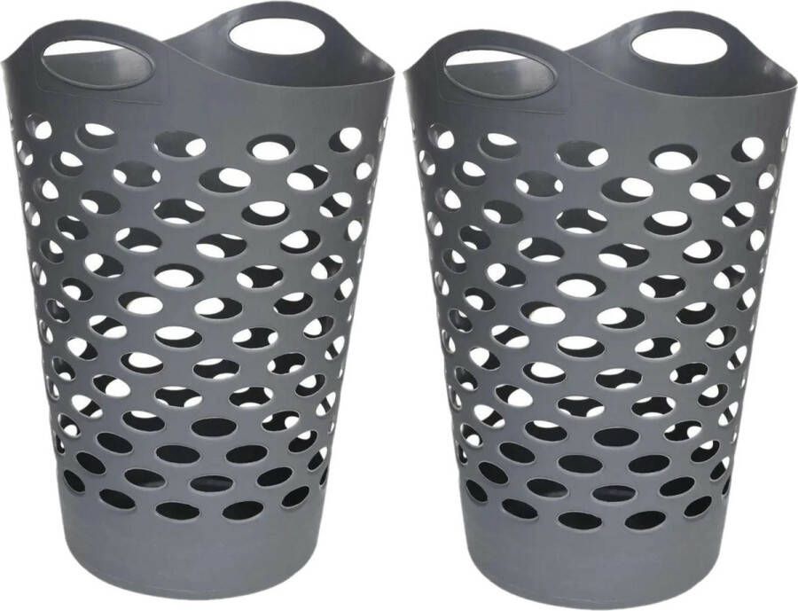 5Five Set van 2 flexibele wasmand opbergmand rond grijs 60 liter Wasmanden