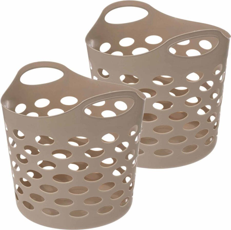 5Five Flexibele wasmand opbergmand 2x rond beige 28 liter D39 x H54 cm Wasmanden