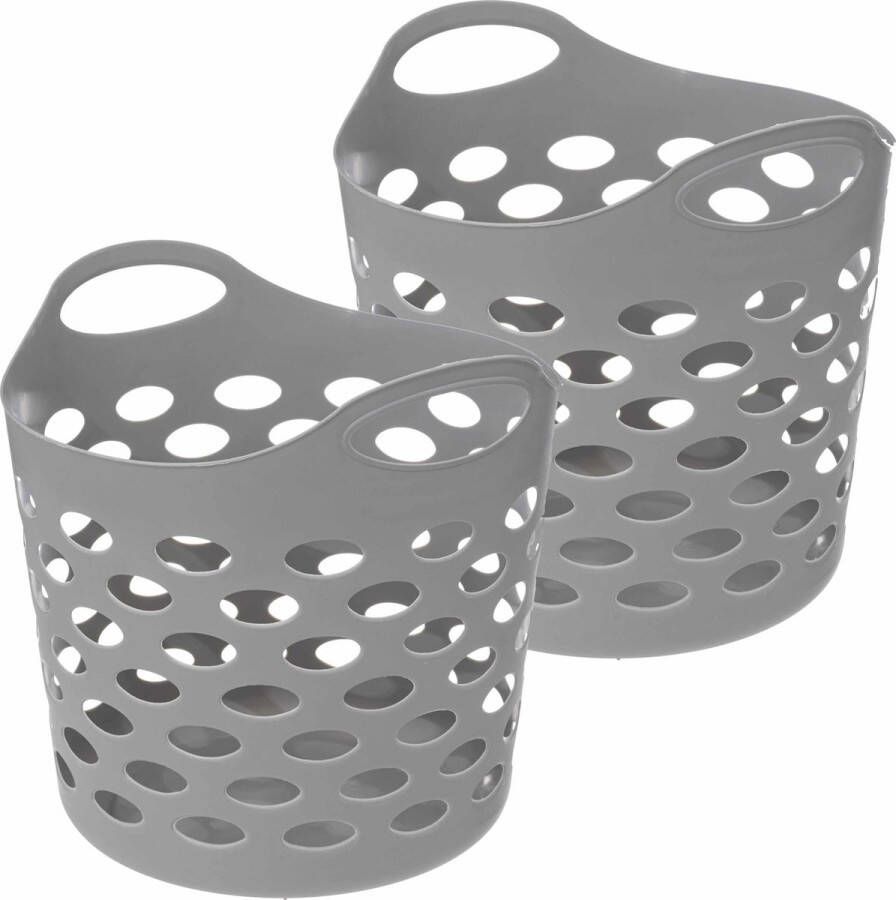 5Five Flexibele wasmand opbergmand 2x rond grijs 40 liter D38 x H38 cm Wasmanden