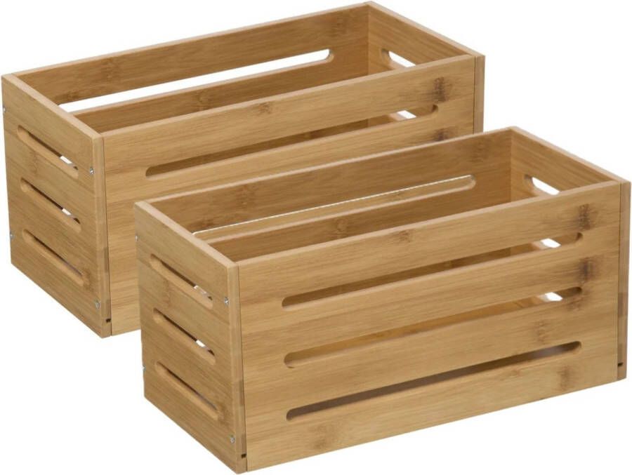 5five Fruitkisten opslagbox 2x open structuur lichtbruin hout L31 x B15 x H15 cm Decoratie huis en tuin Kisten kistjes