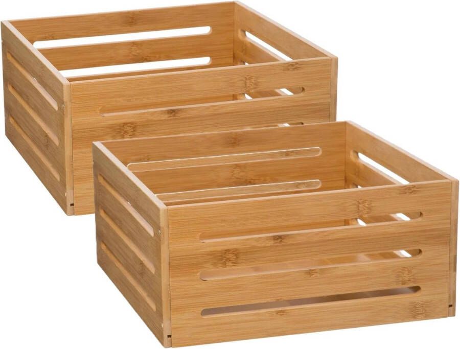 5five Fruitkisten opslagbox 2x open structuur lichtbruin hout L31 x B31 x H15 cm Decoratie huis en tuin Kisten kistjes